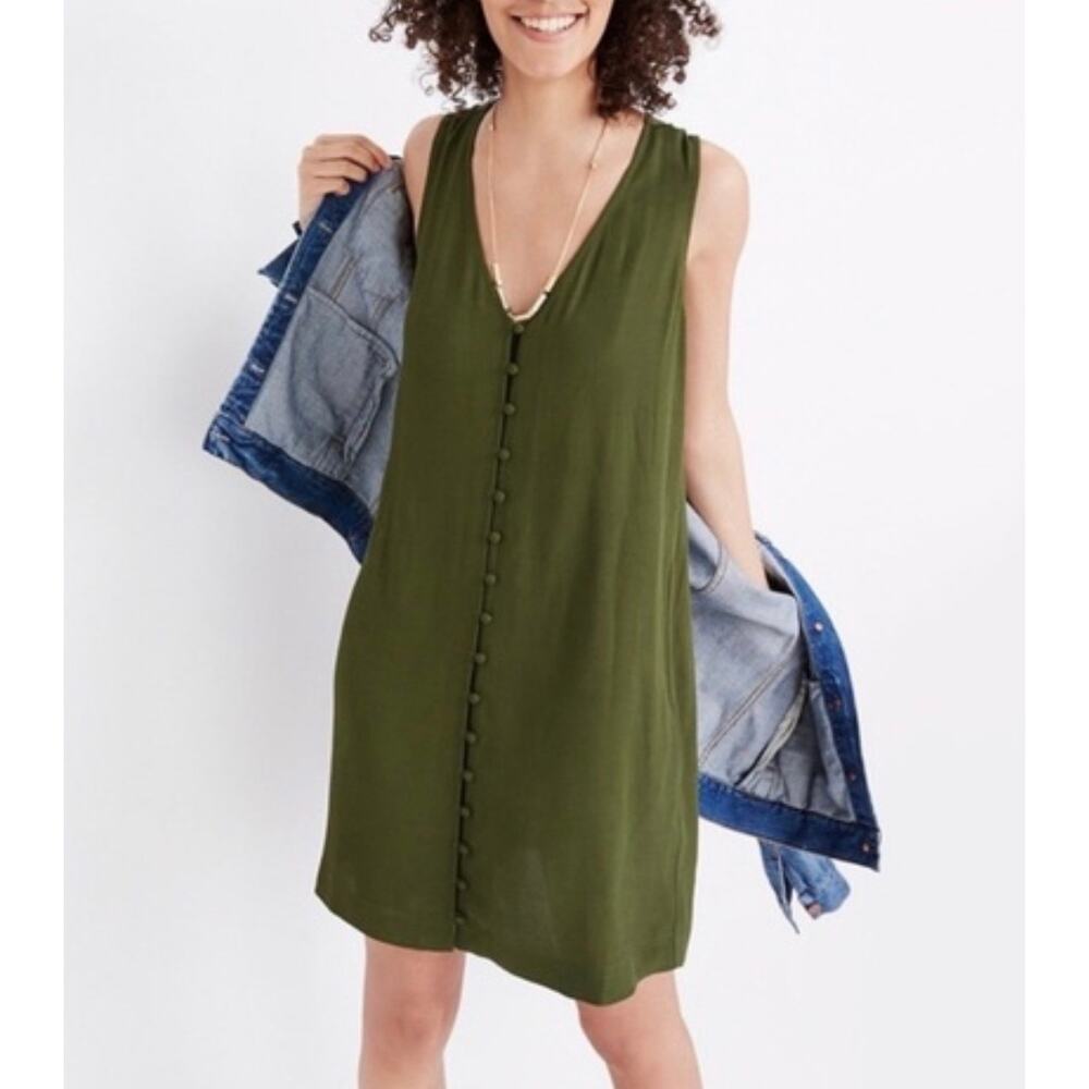 Madewell Women's Sleeveless‎ Button Front Tank Dress Emerald Green Size Small